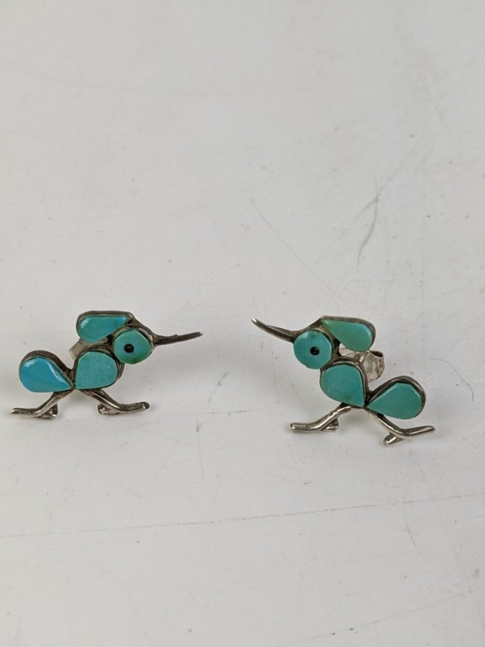 Vintage Zuni Road Runner Sterling Silver Turqiouse Earrings